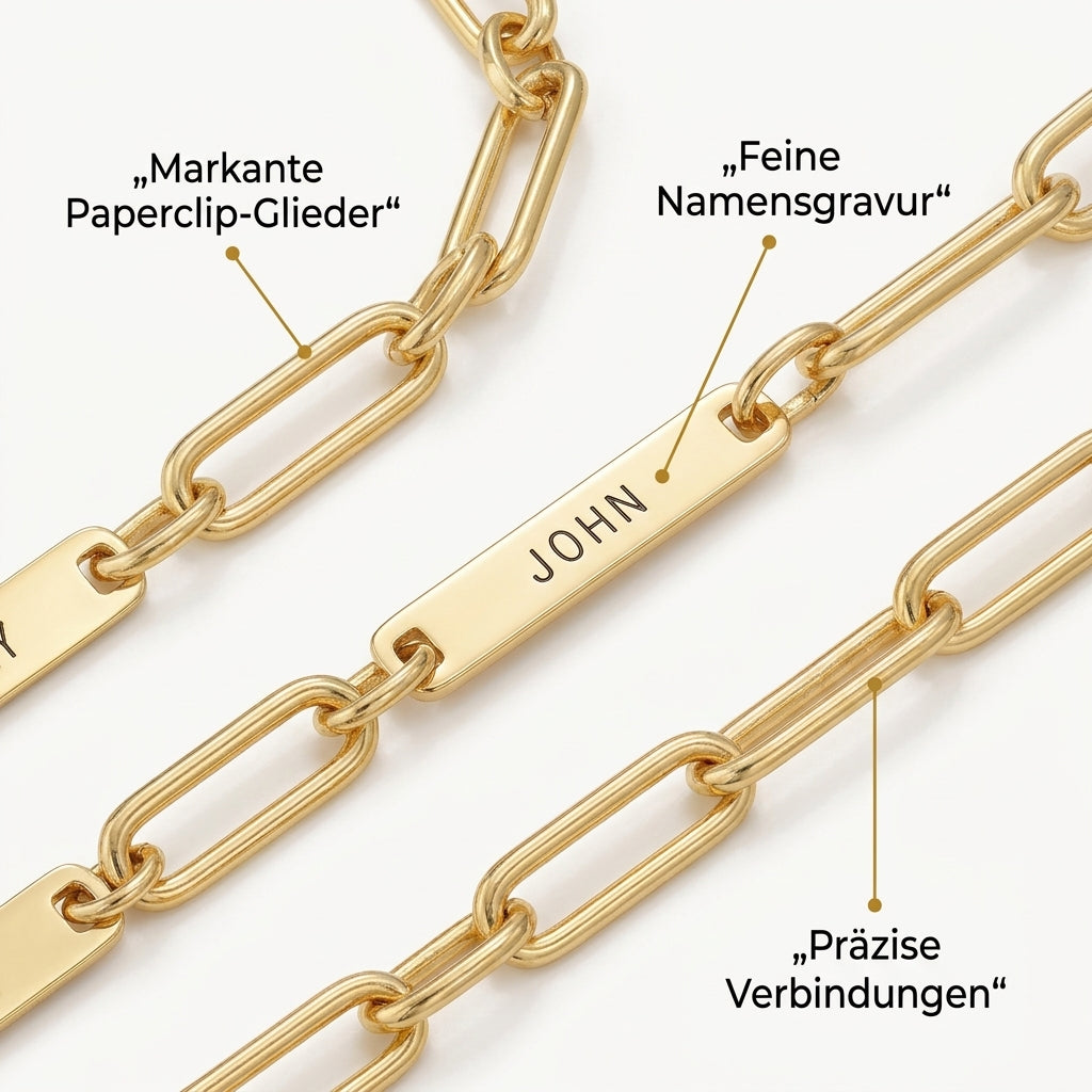 Gabriva - Personalisiertes Paperclip-Namensarmband