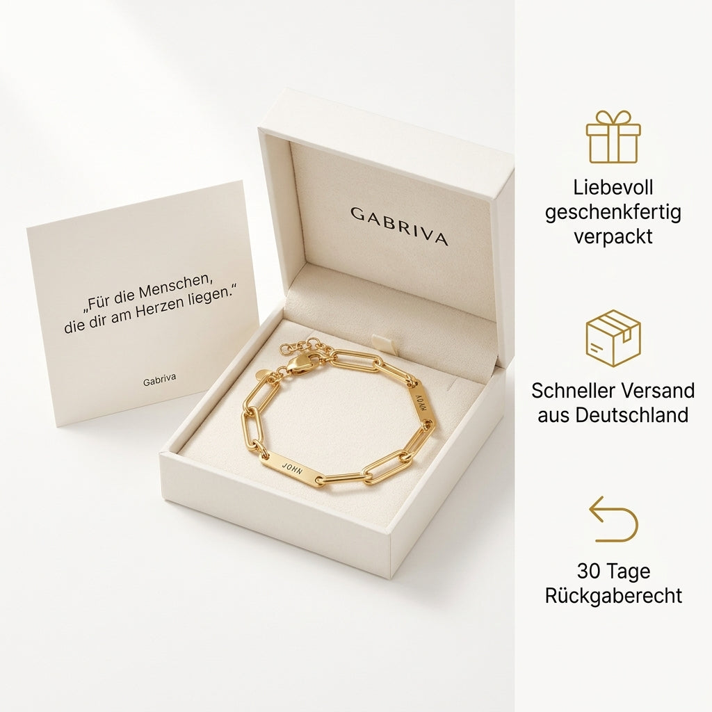 Gabriva - Personalisiertes Paperclip-Namensarmband