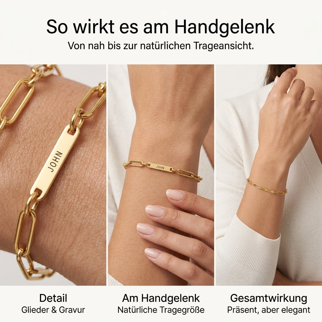Gabriva - Personalisiertes Paperclip-Namensarmband